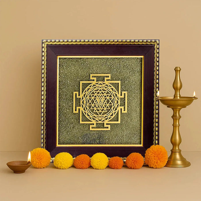 Shree Yantra on Raw Pyrite Frame Gemoraa Talk