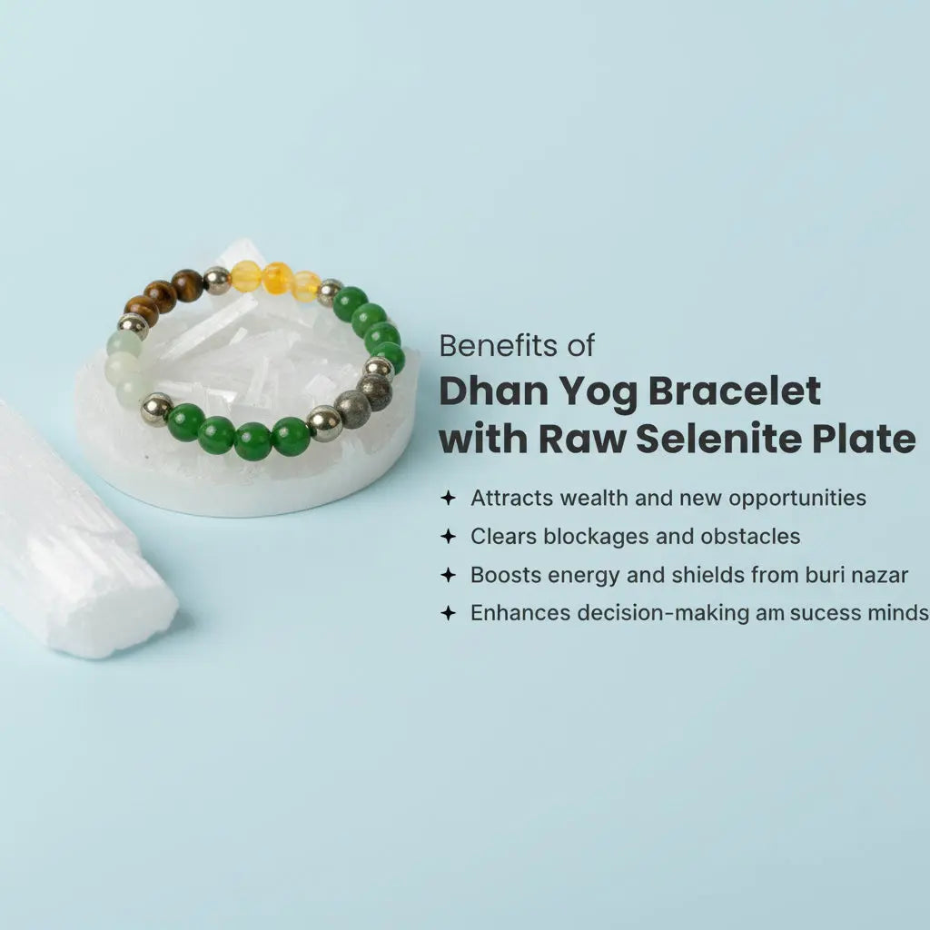 Dhan Yog Bracelet with FREE Raw Selenite Plate ( Lab Certified ) Gemoraa Talk