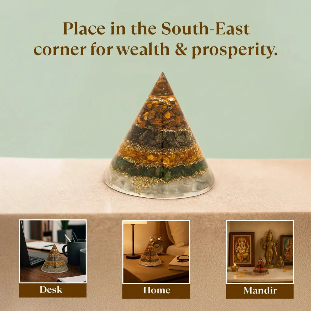 Conical Dhan Yog Pyramid With Selenite Base Gemoraa Talk