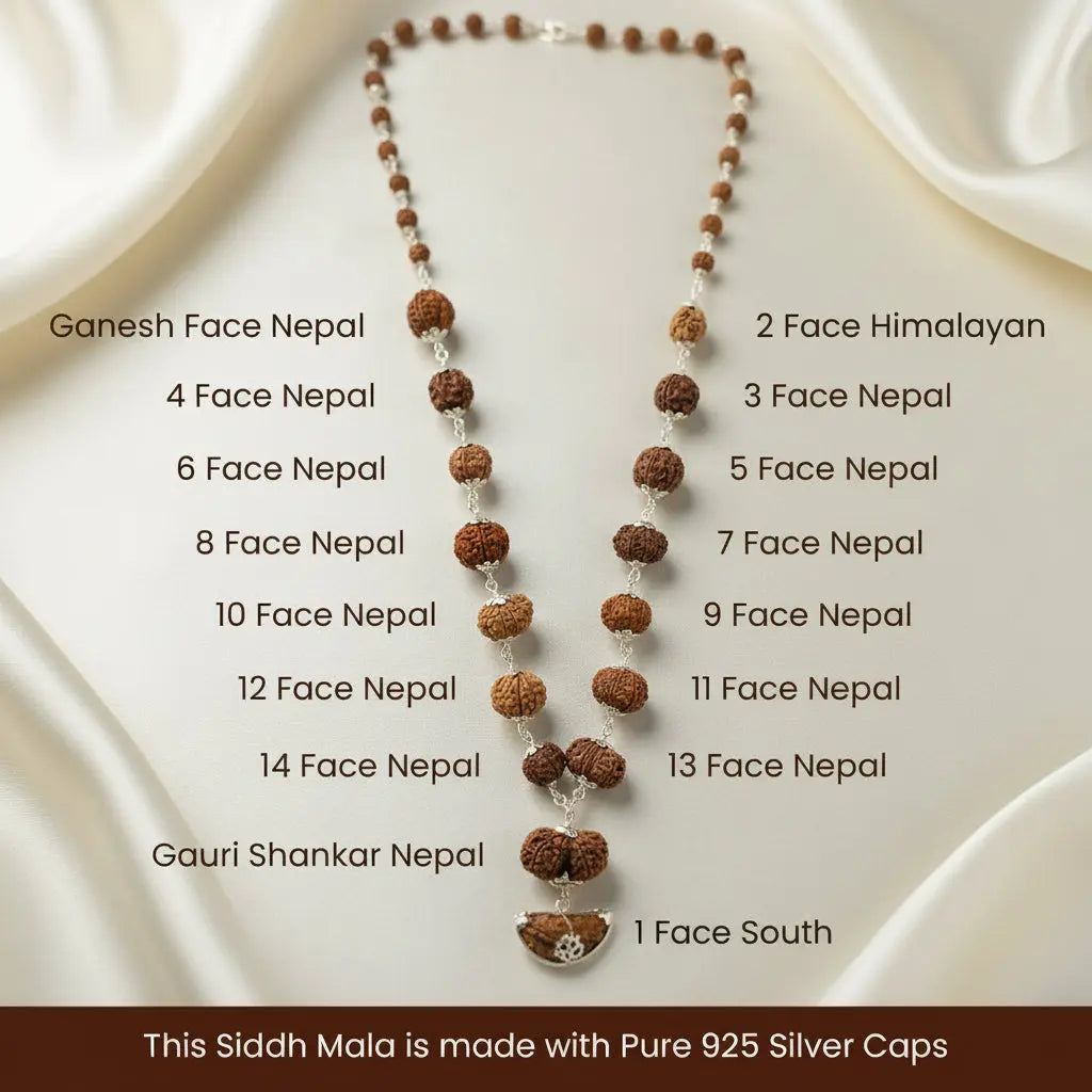 1-14 Mukhi Siddh Rudraksha Mala with Collector Beads ( IGL Lab Certified ) Gemoraa Talk