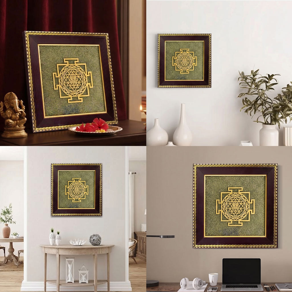Shree Yantra on Raw Pyrite Frame