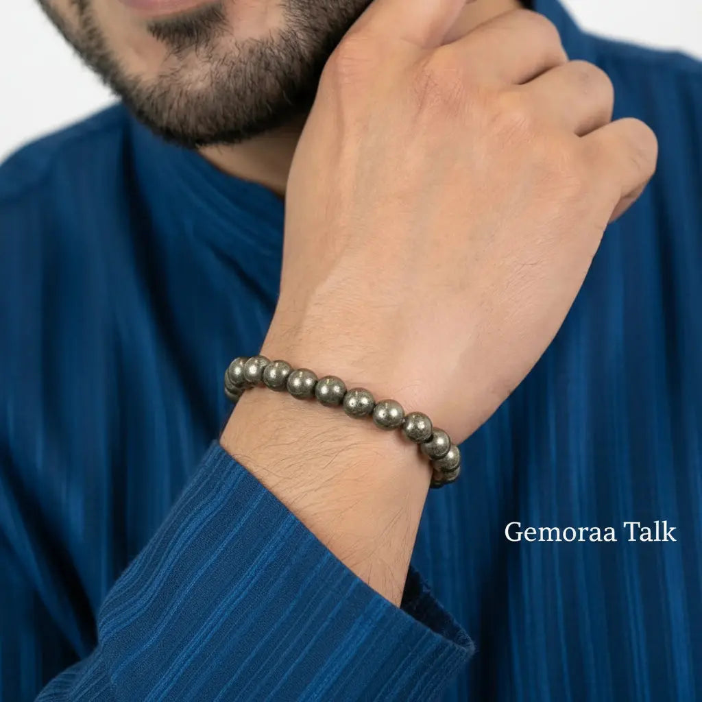 Raw Pyrite Bracelet with FREE Raw Selenite Plate ( Lab Certified ) Gemoraa Talk