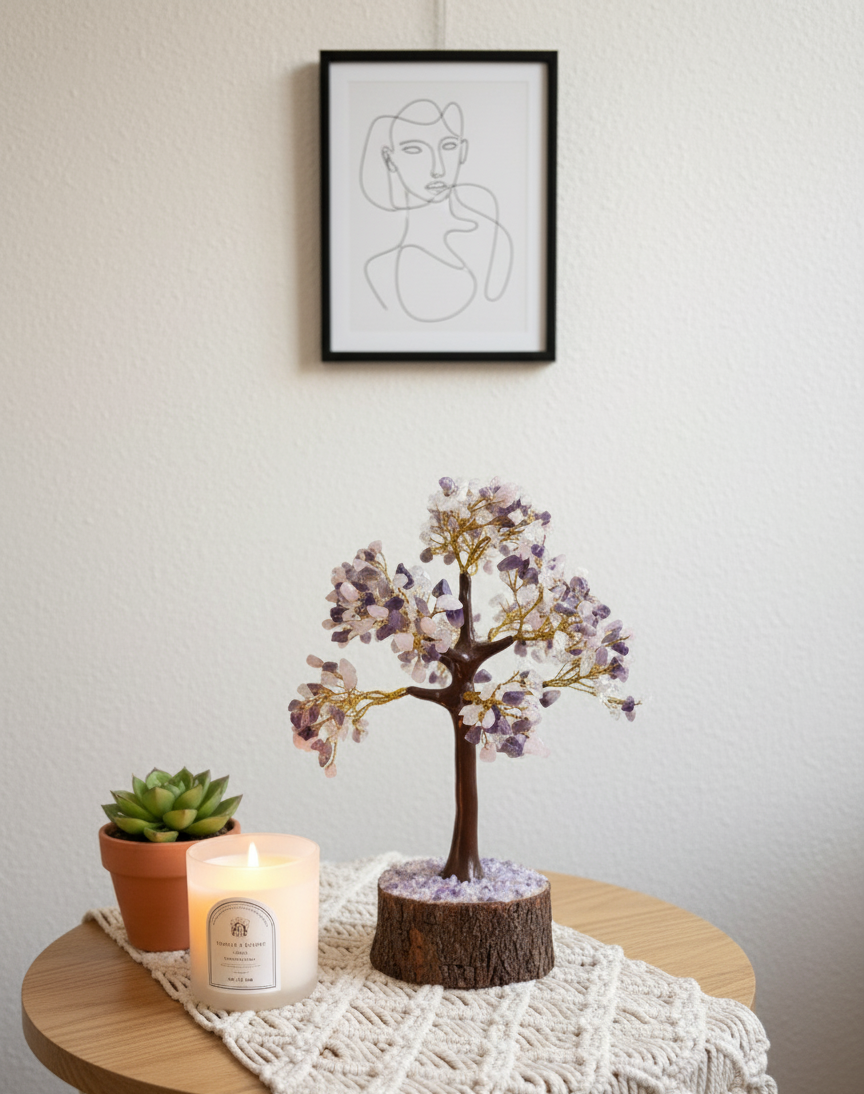 Rose Quartz and Amethyst Tree