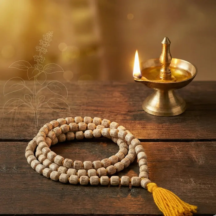 Tulsi mala medium Size 108 + 1 Bead ( Lab certified ) Gemoraa Talk