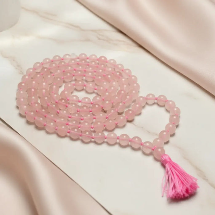 Rose Quartz Mala Original ( Lab Certified ) Gemoraa Talk