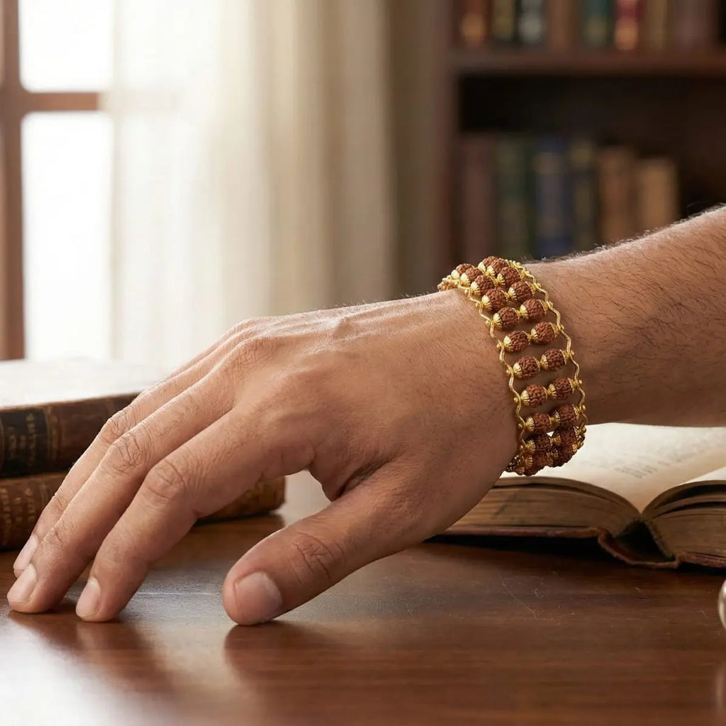 Gold Plated   Modern Double  Rudraksha Bracelet Gemoraa Talk