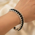 Silver Plated Karungali Modern Bracelet - Natural Ebony Wood Gemoraa Talk