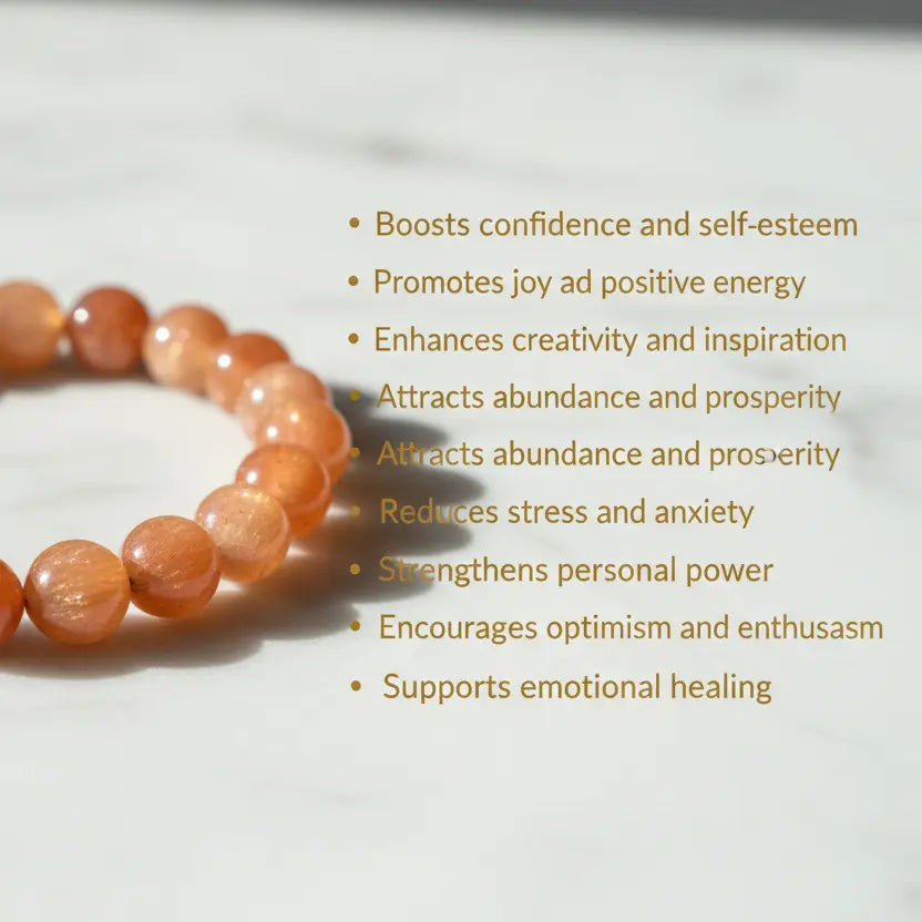 create the image of sunstone bracelate and specifying the benefits of it in points 