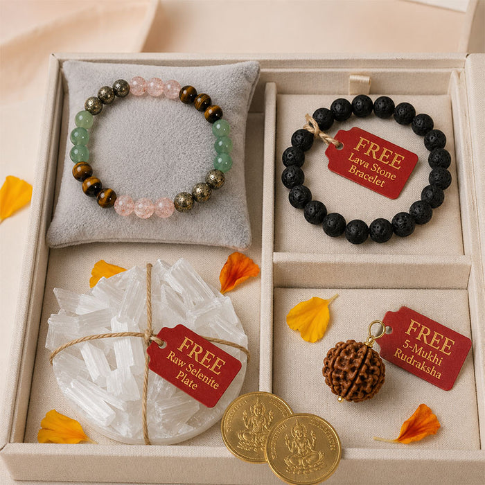 Money Magnet Band With Free Selenite Plate Free Evil Eye Lawa Bracelate and 5 Mukhi Rudraksh ( Lab Certified )