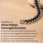 Silver Plated Karungali Bracelet - Natural Ebony Wood - Modern Style