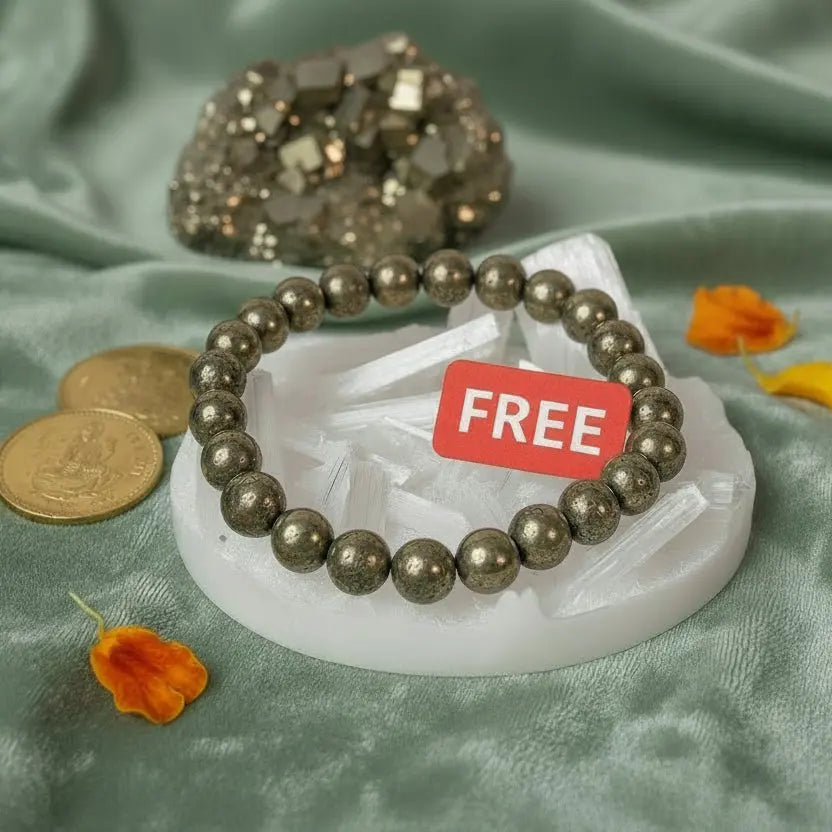 Raw Pyrite Bracelet with FREE Raw Selenite Plate ( Lab Certified ) Gemoraa Talk